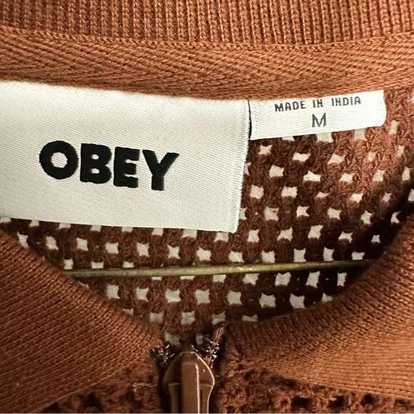 OBEY MESH ZIP Men's Brown Polo Shirt SIZE M - Picture 7 of 9